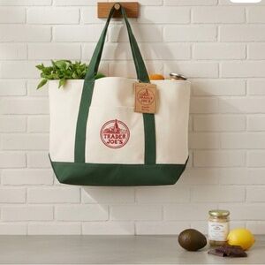 NWT Trader Joe's Cream and Green Tote Bag